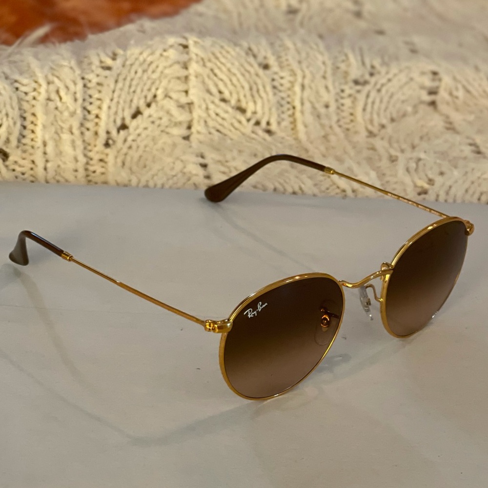 Round RayBan Sunglasses - Brown with gold frame